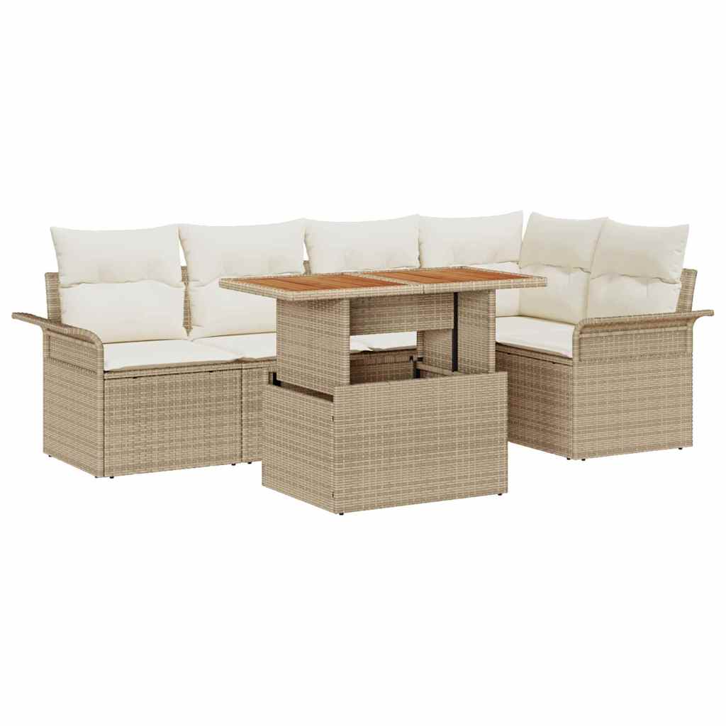 Garten-Sofa-Set mit Speicher 6 pcs Beige Poly Rattan